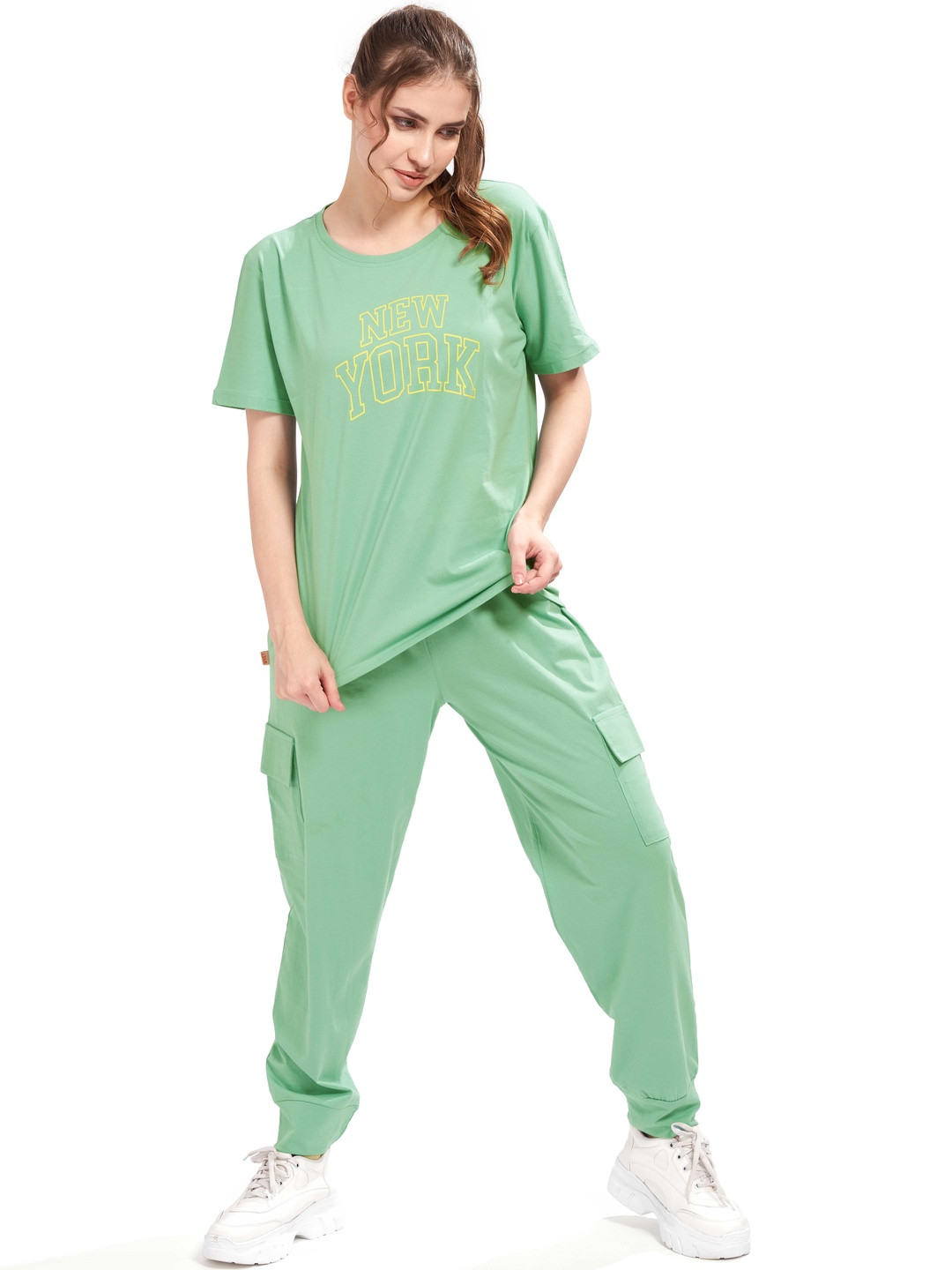 WEET Women Printed T-Shirt and Cargo Joggers Pant