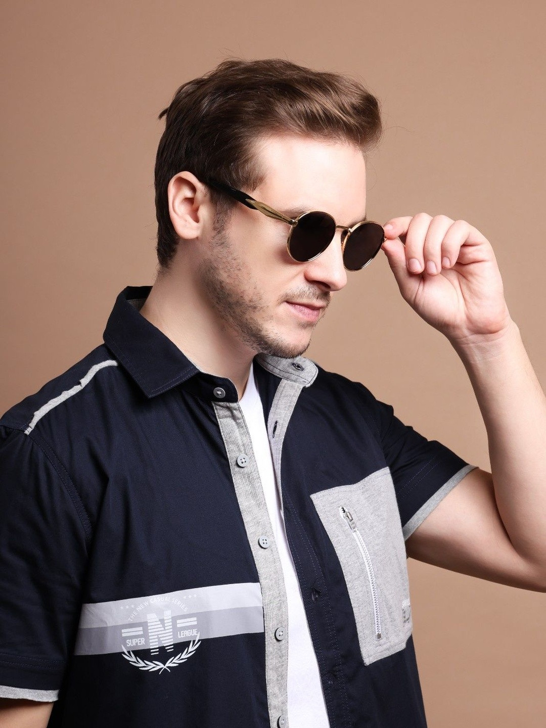 Irayz Unisex Round Sunglasses with UV Protected Lens 5803-Gold Black