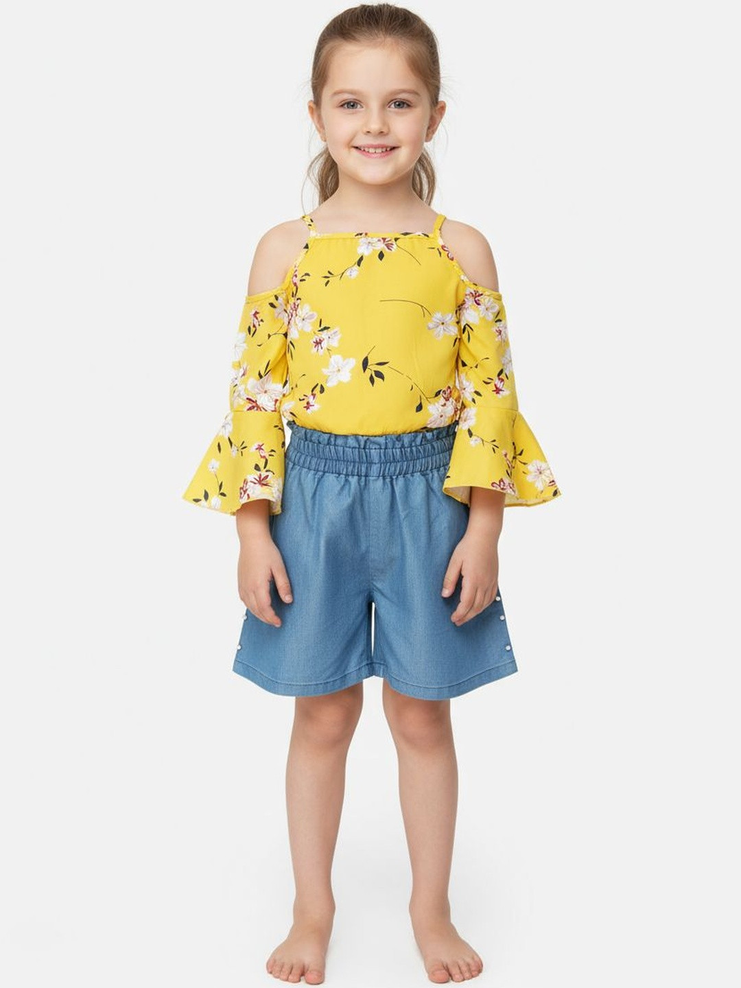 SILK SPARROW Girls Printed Top with Shorts
