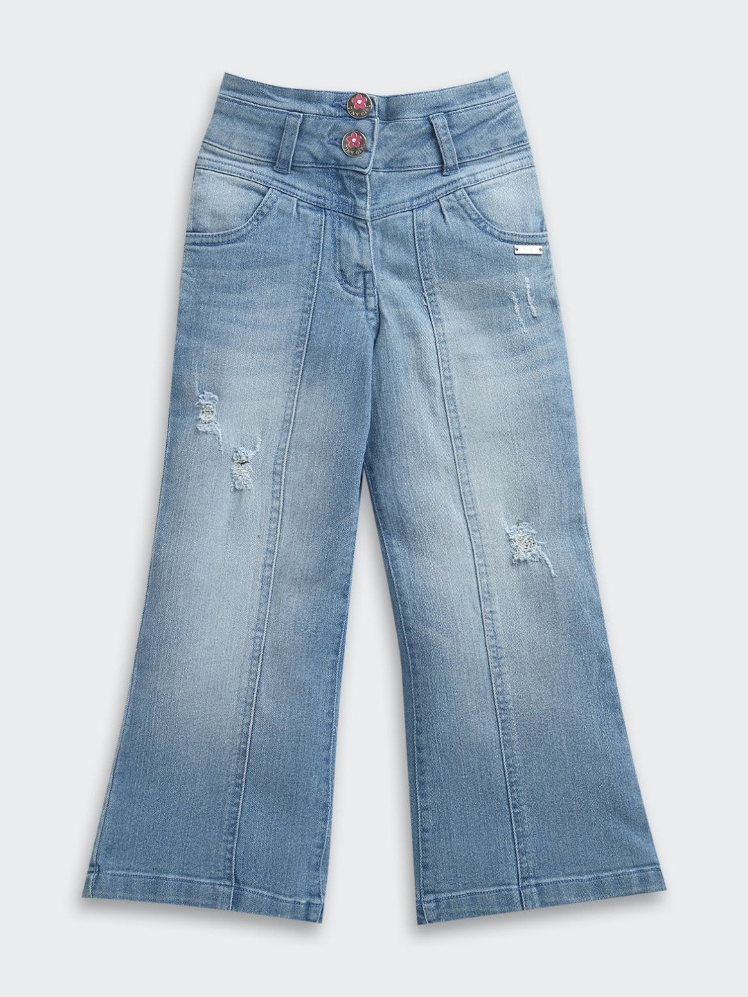 Tiny Girl Girls Flared Mid-Rise Low Distress Light Fade Stretchable Cotton Jeans