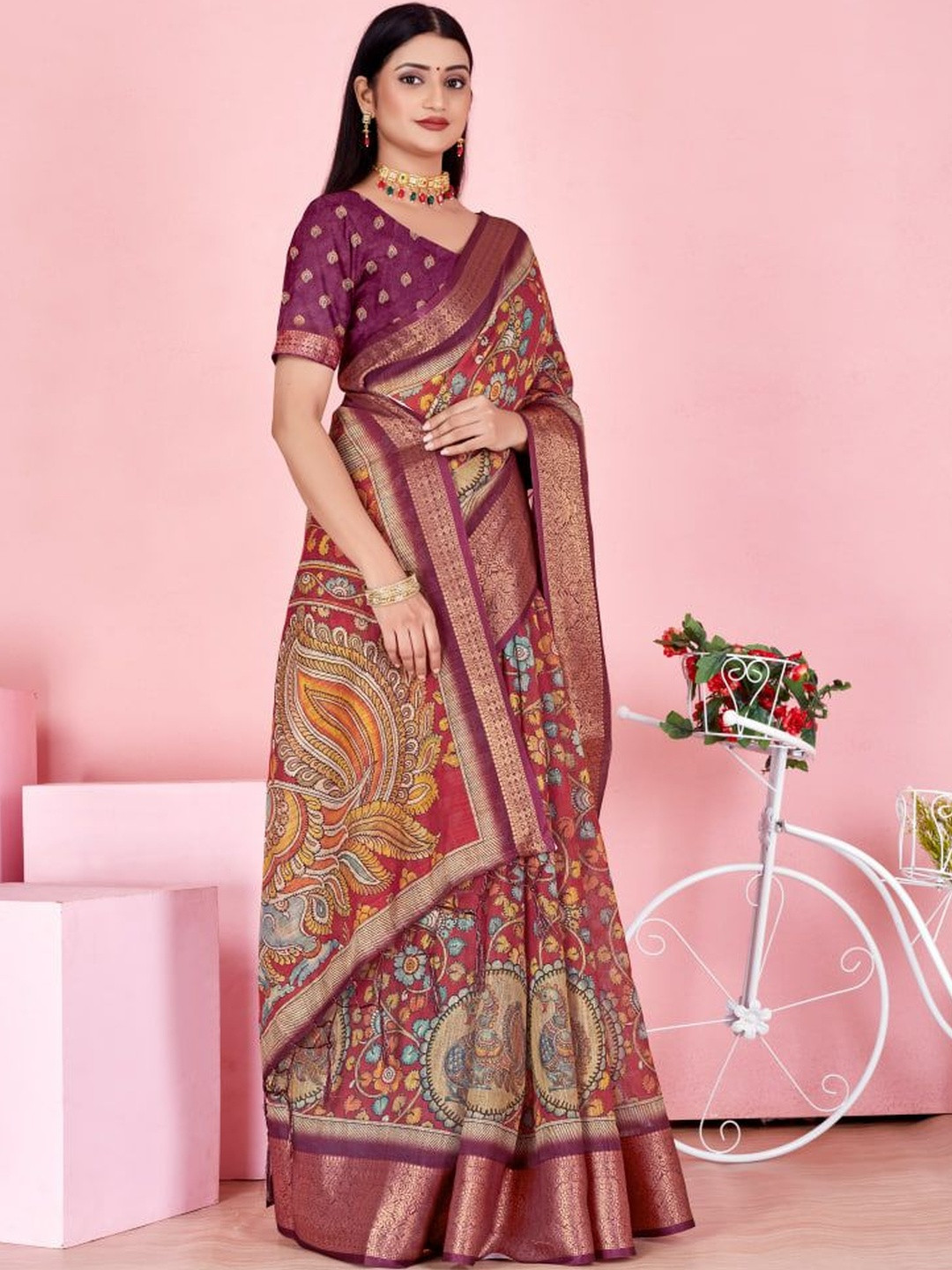 GOHILL ENTERPRISE Ethnic Motifs Pure Linen Handloom Saree