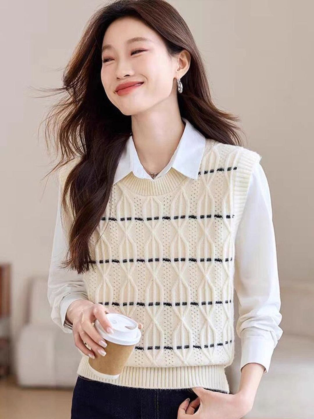bebe Women Striped Sweater Vest