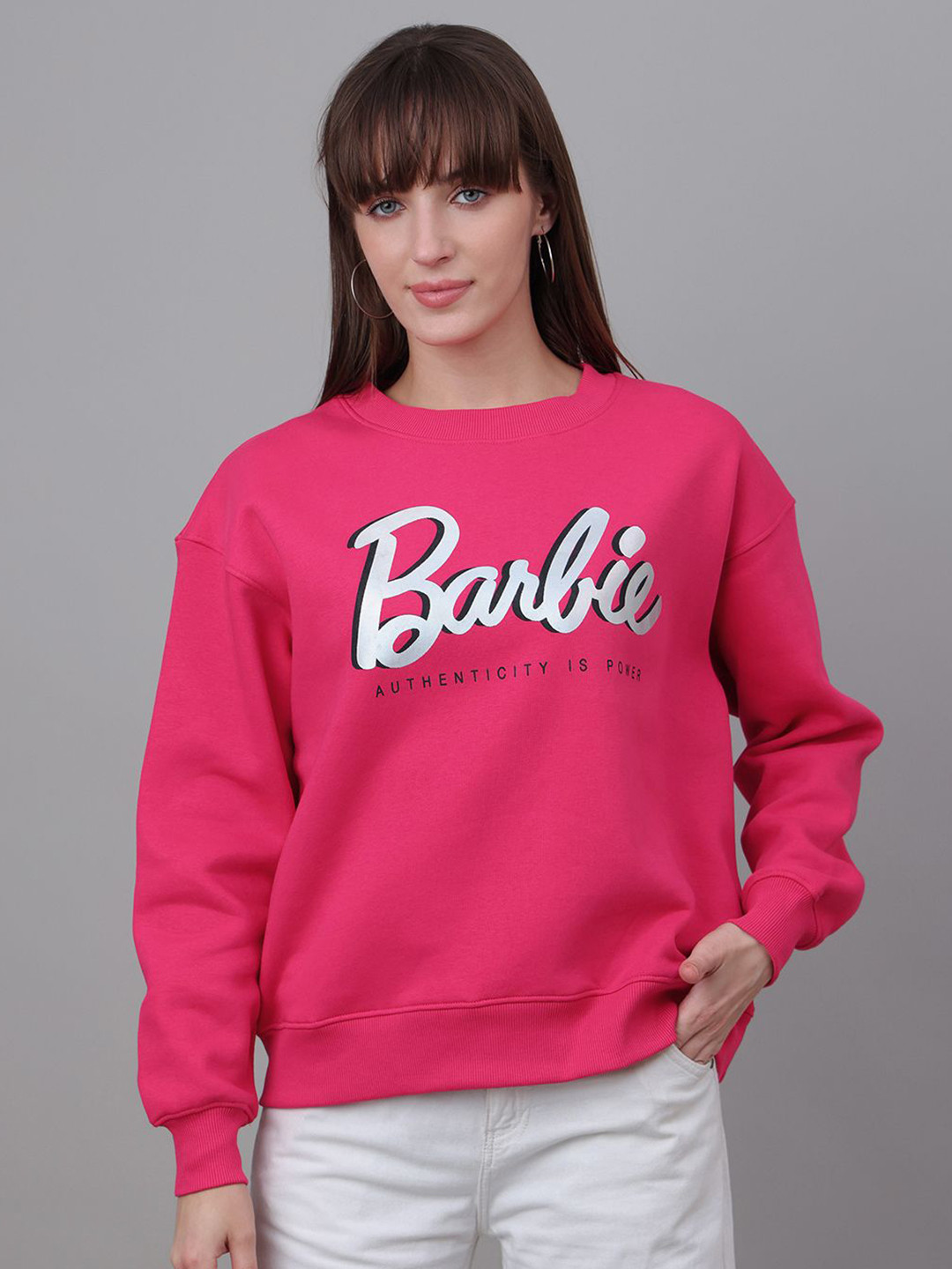 Free Authority Women Typography Barbie Printed Pure Cotton Pullover Sweatshirts