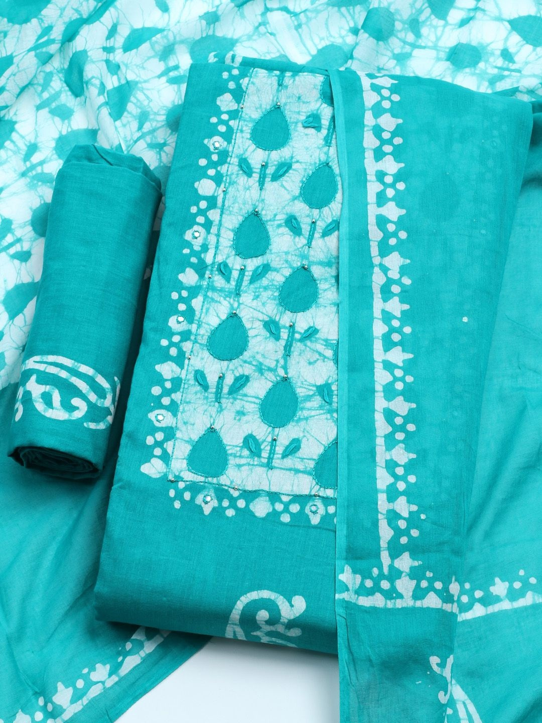 Meena Bazaar Women Printed Unstitched Kurta With Pant & Dupatta