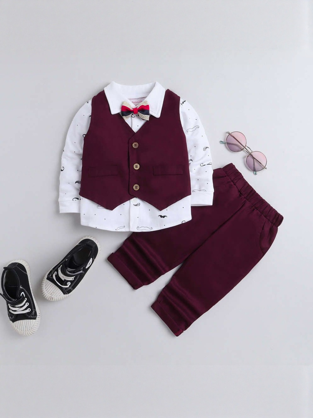 Dhyana Boys Solid 3-Pcs Shirt & Waistcoat and Trousers Suits