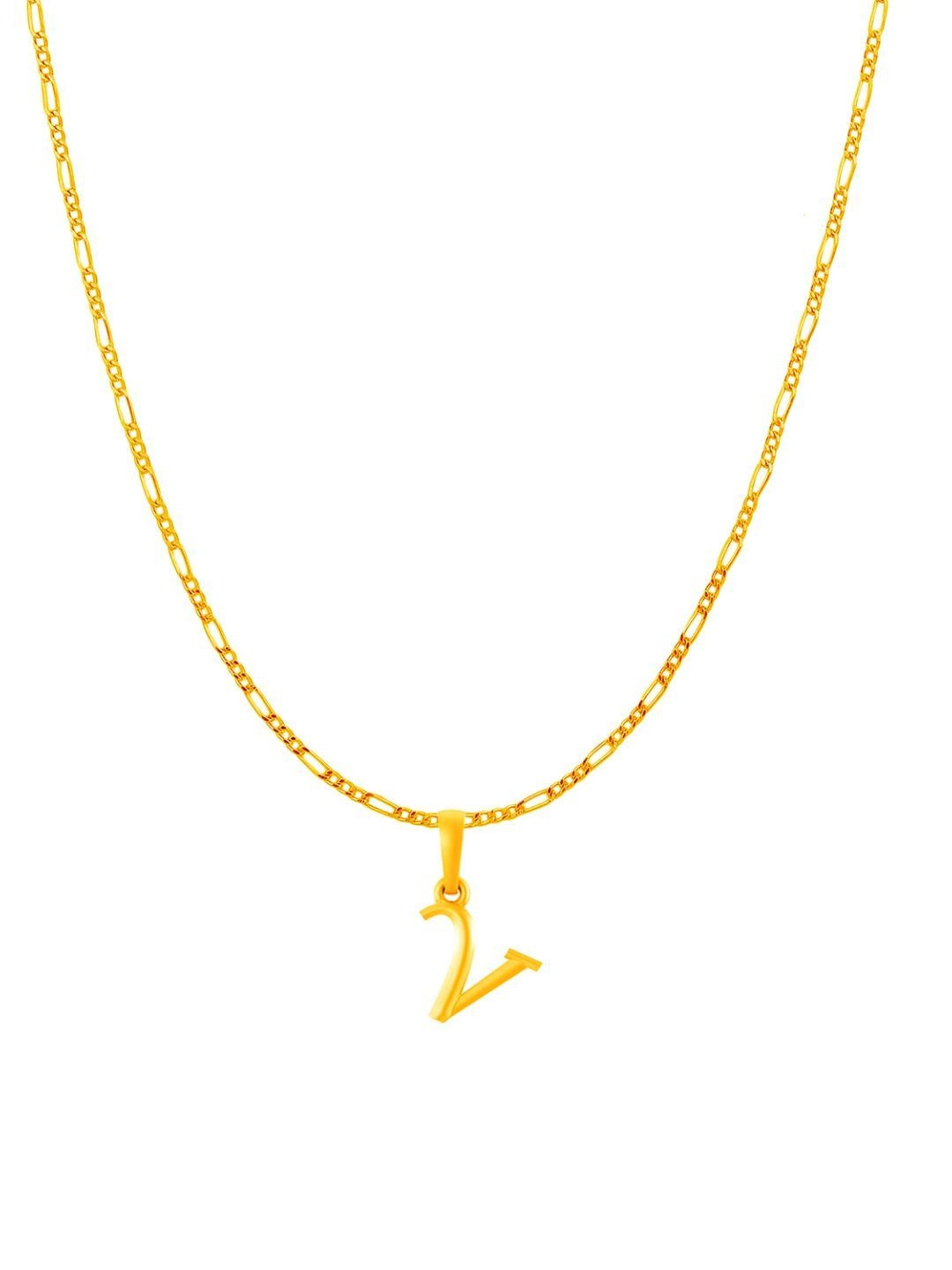 AKSHAT SAPPHIRE Women 22KT Gold-Plated V Alphabet Pendant With Figaro Chain - 92.5% purity