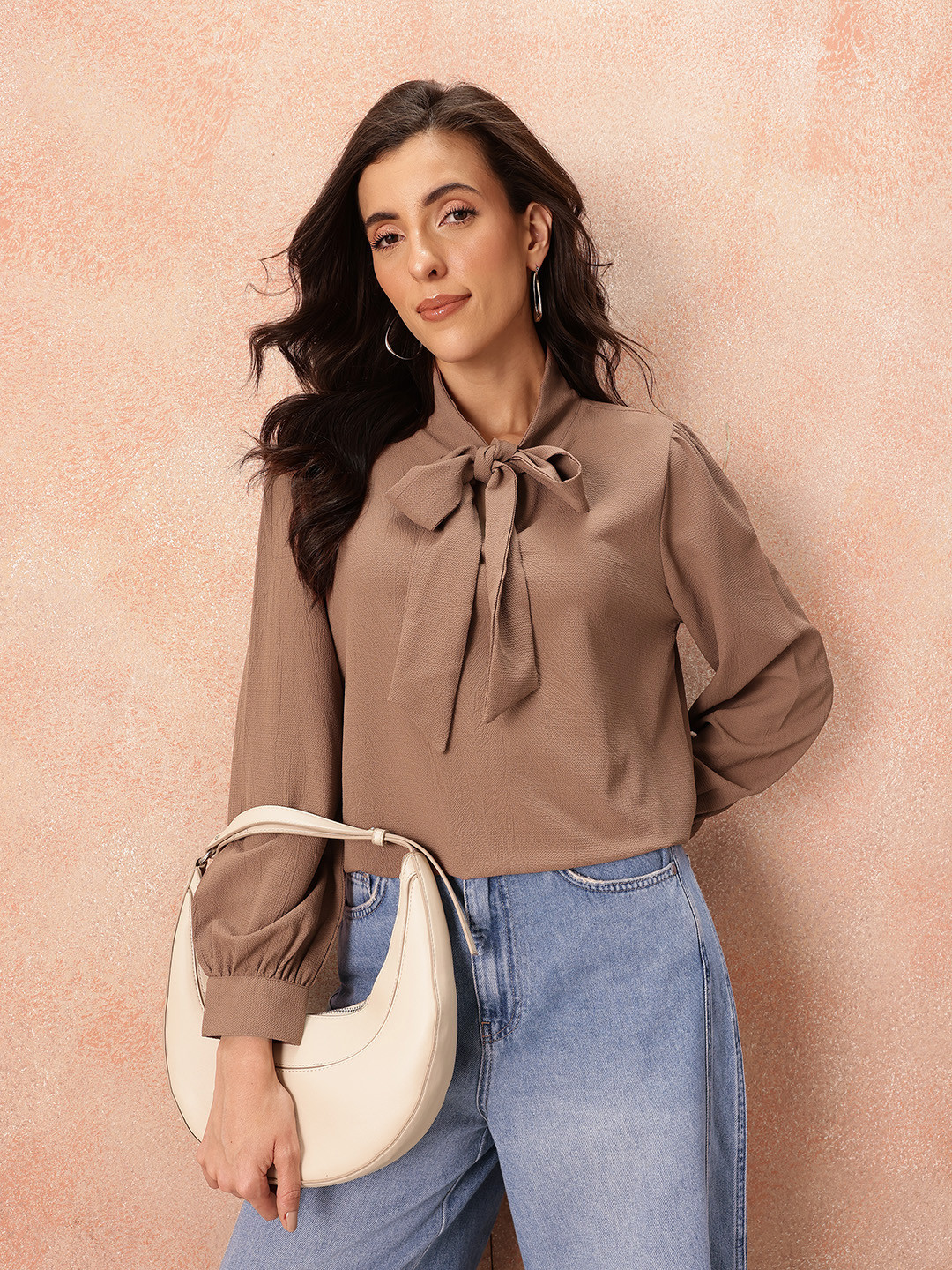 all about you Textured Tie-Up Neck Top