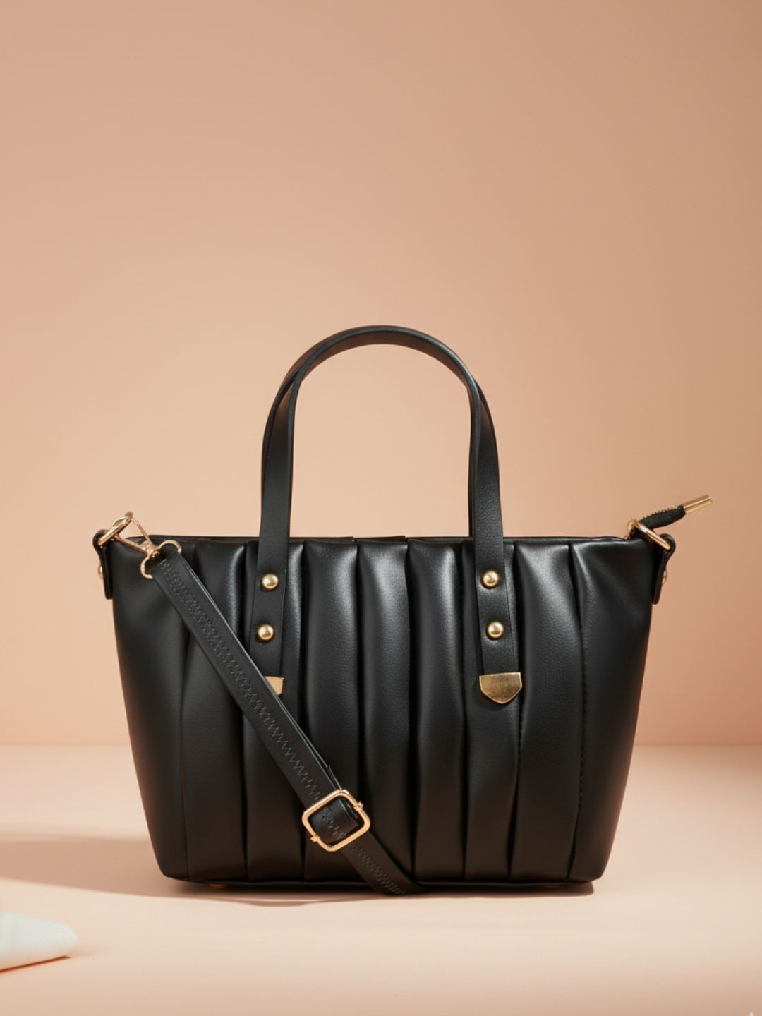 Flingo Structured Pleated Oversized Handheld Bag With Detachable Sling Strap