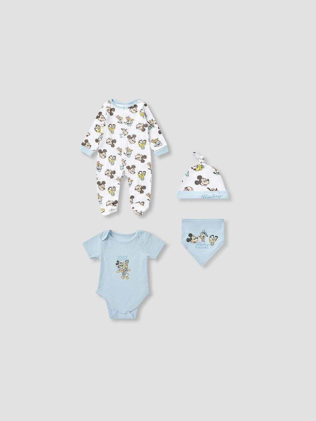 Juniors by Babyshop Infant Boys Pack Of 4 Mickey Printed Pure Cotton Baby Apparel Gift Set