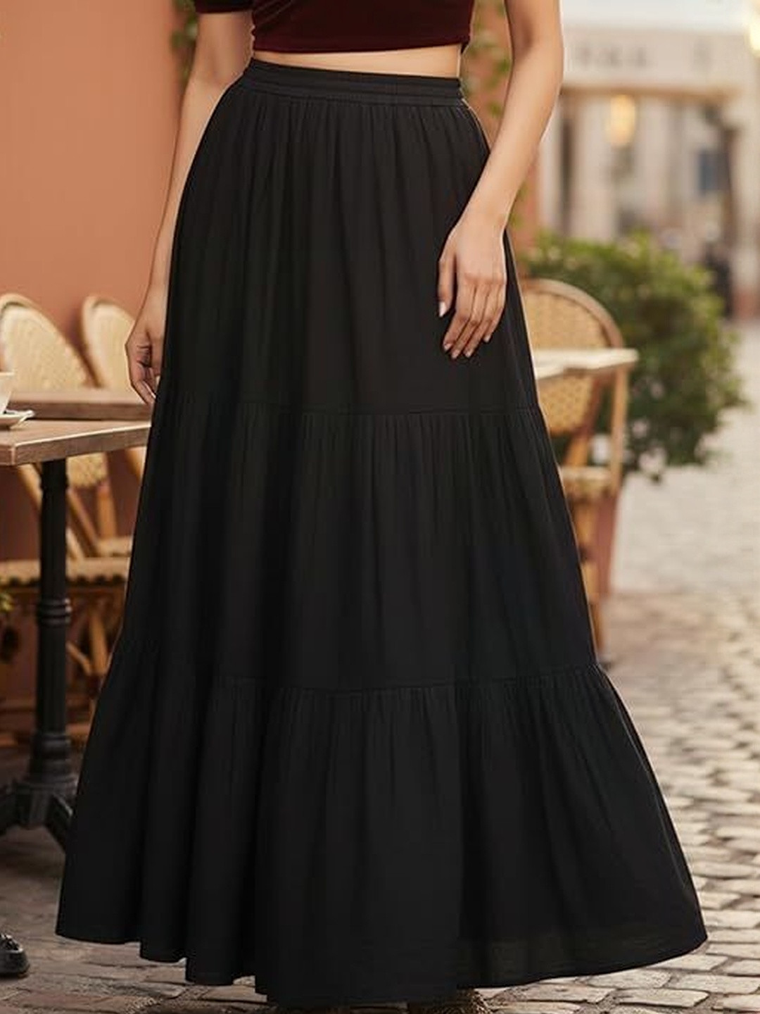 URBAN KANYA Women Cotton Flared Maxi Skirt