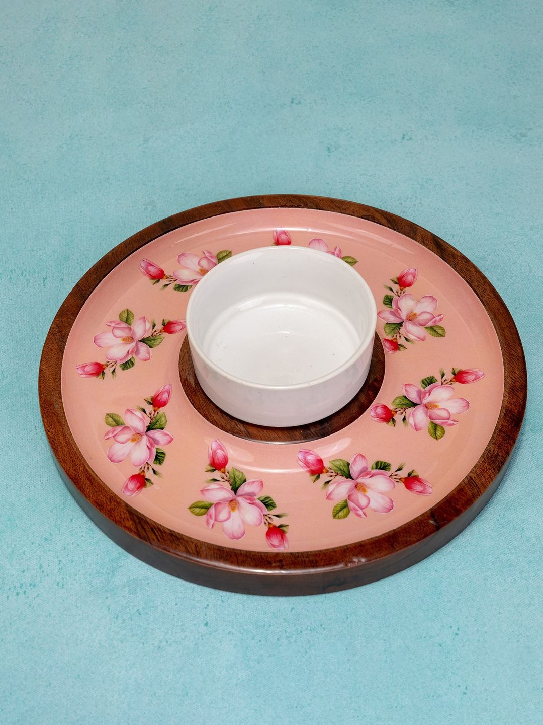 Ireka Homes Peach-Coloured Wooden 2 Pieces Sakura Chip & Dip Platter