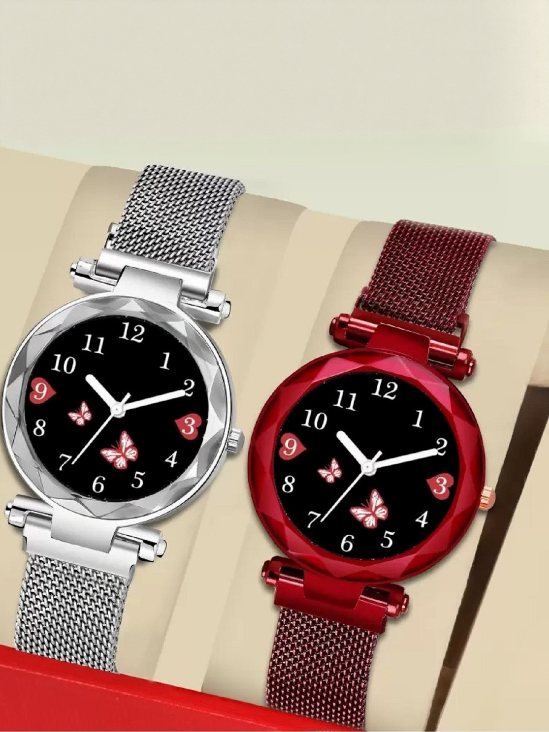 WATCHSTAR Women Dial & Stainless Steel Straps Analogue Watch Mag Flower Silver+RedSZNN36514468