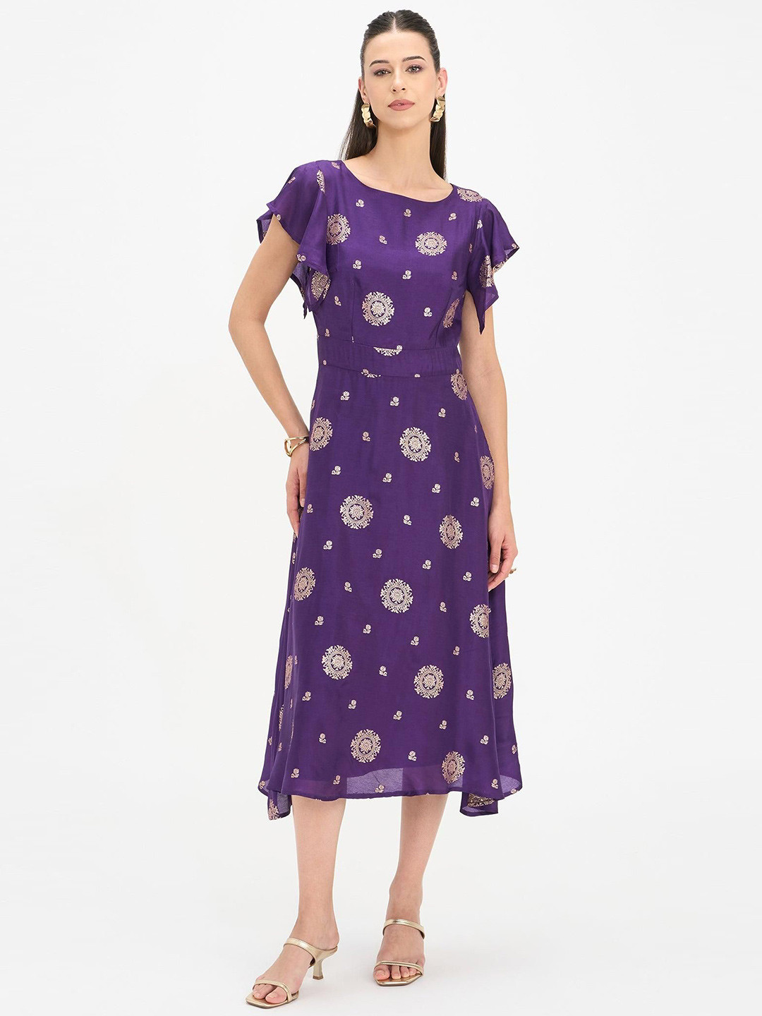 Virgio Women Printed Viscose Boat Neck Short Sleeves Dresses