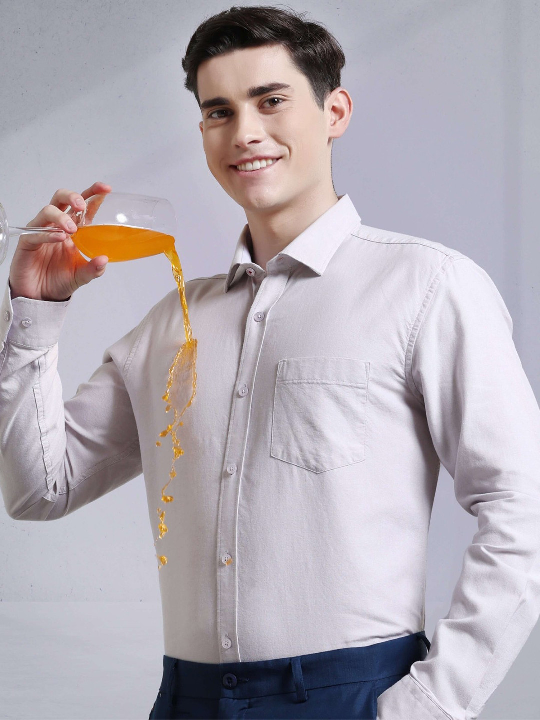 TURMS Men Solid Full Sleeves Stain And Water Repellent Anti Odor Cotton Oxford Shirt