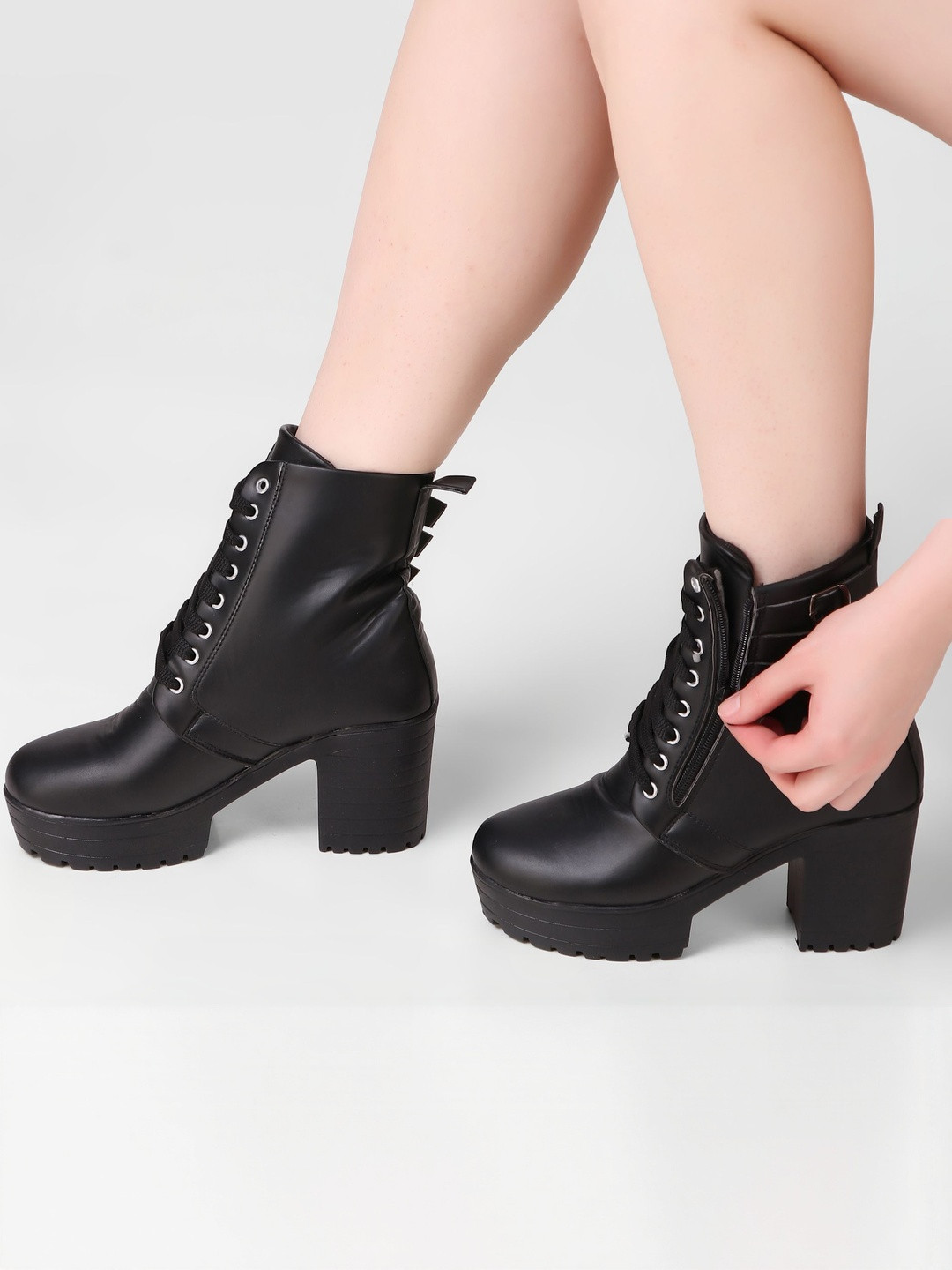 Kliev Paris Women Lace-Up Block-Heel Chunky Boots