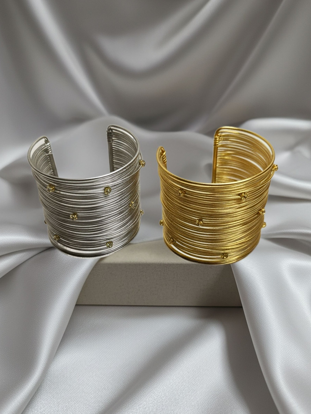 MANSIYAORANGE Set Of 2 Gold-Plated American Diamond Studded Cuff Bracelets