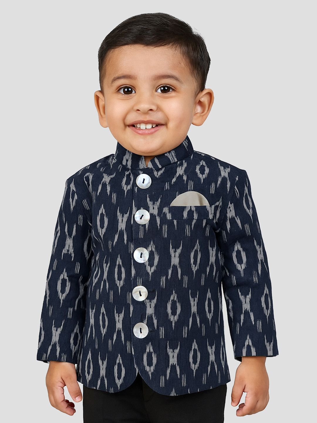 JBN Creation Boys Ikkat Pattern Mandarin Collar Jodhpuri Blazer