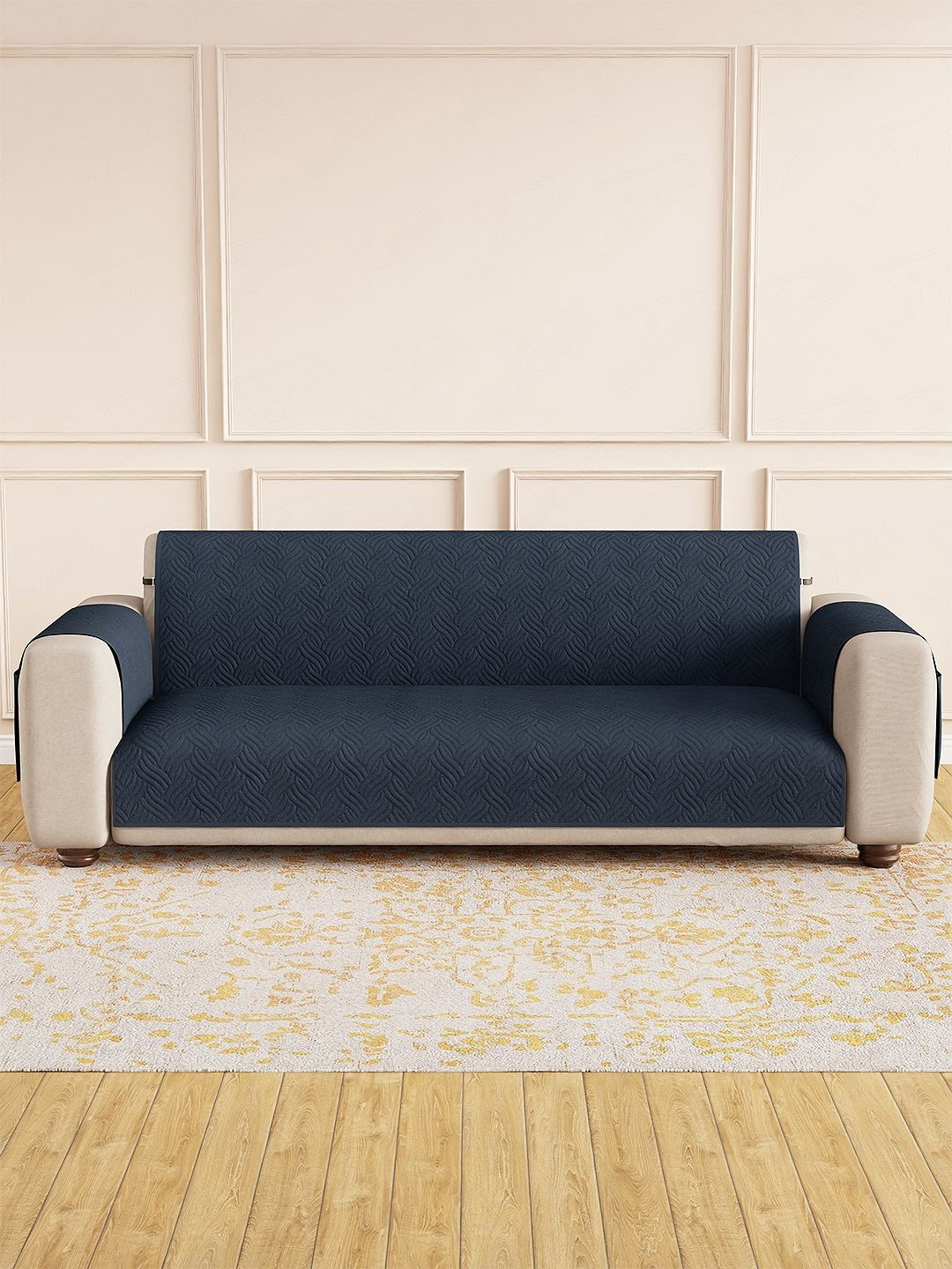 Lukzer Blue Reversible Straight 3 Seater Sofa Cover With Arms