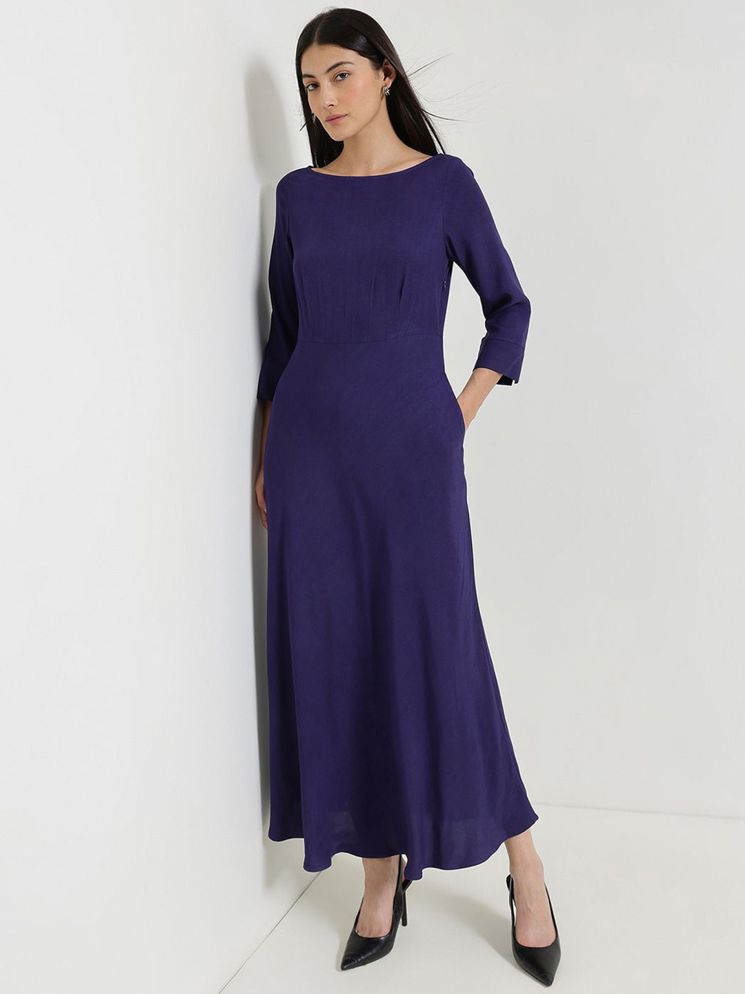FableStreet Slit Sleeve Formal Fit & Flare Maxi Dress