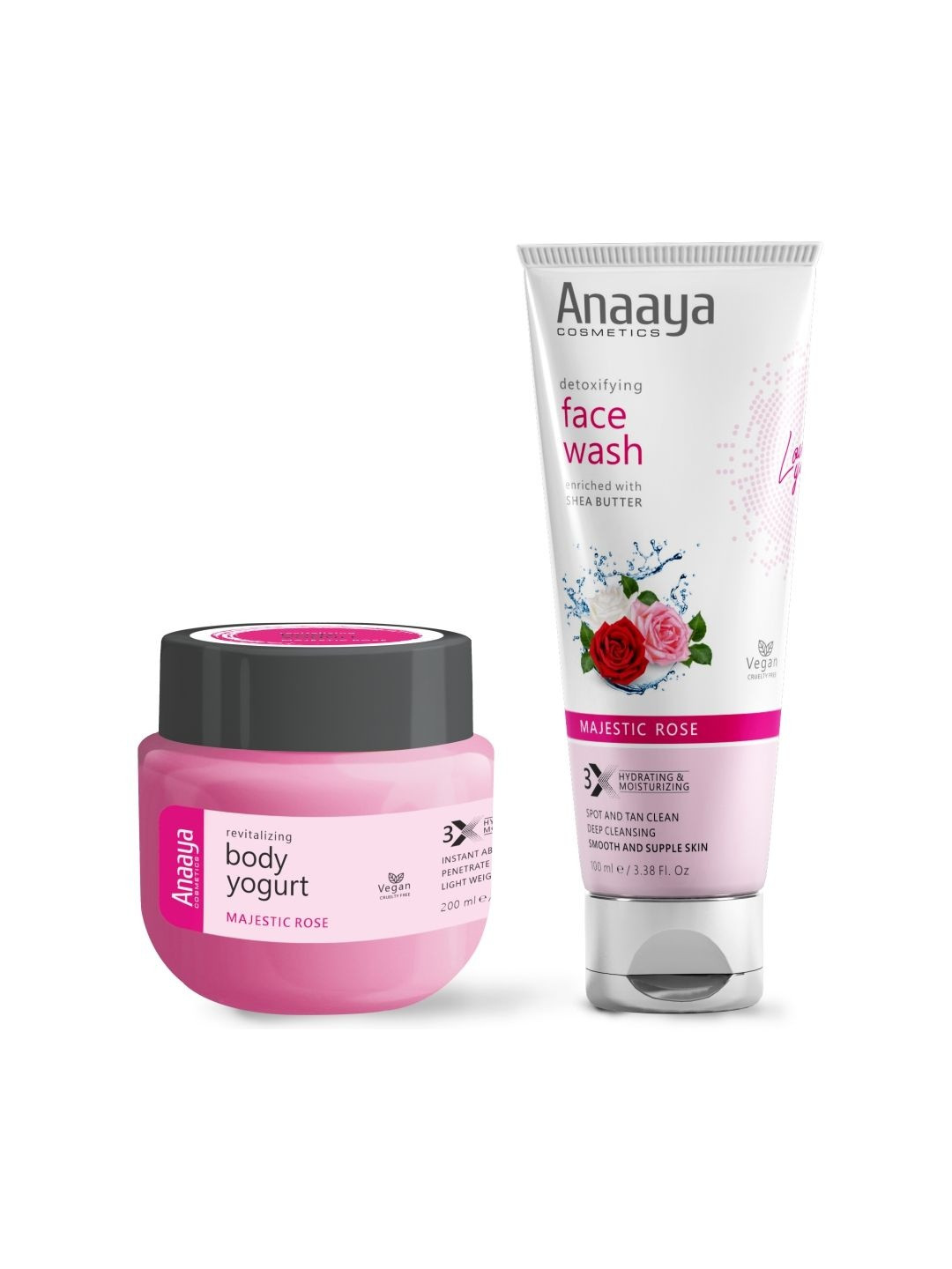 Anaaya Cosmetics Set Of 2 Majestic Rose Body Yogurt- 200 ml & Face Wash- 100 ml