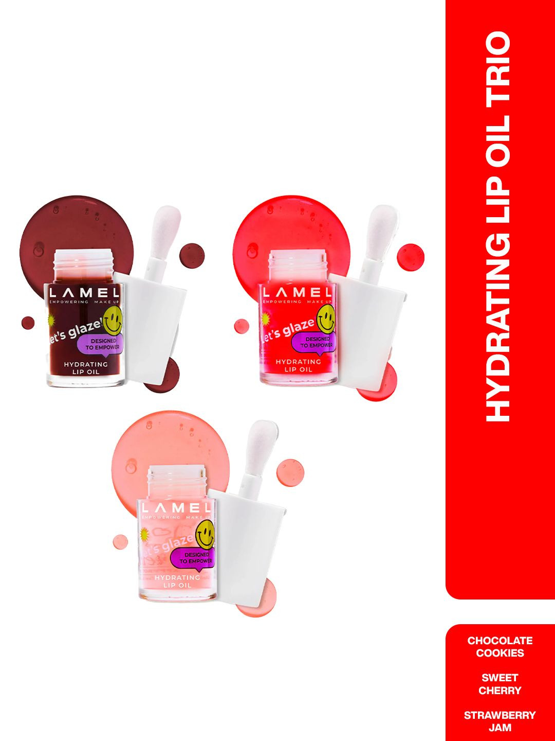 LAMEL Set Of 3 Let's Glaze Hydrating Lip Oil - 4 g Each- Shade- 404- 403- 402