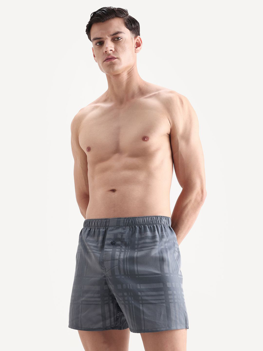 RARE RABBIT Men Checked Inner Elastic Cotton Boxer