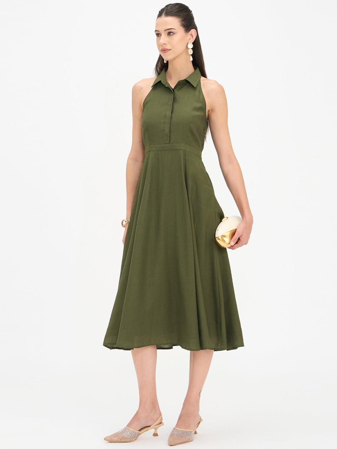 Virgio Women Solid Viscose Halter Neck Sleeveless Dresses