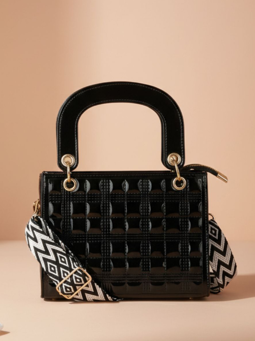 Flingo Women Glossy Textured Patterned Strap Handheld Bag