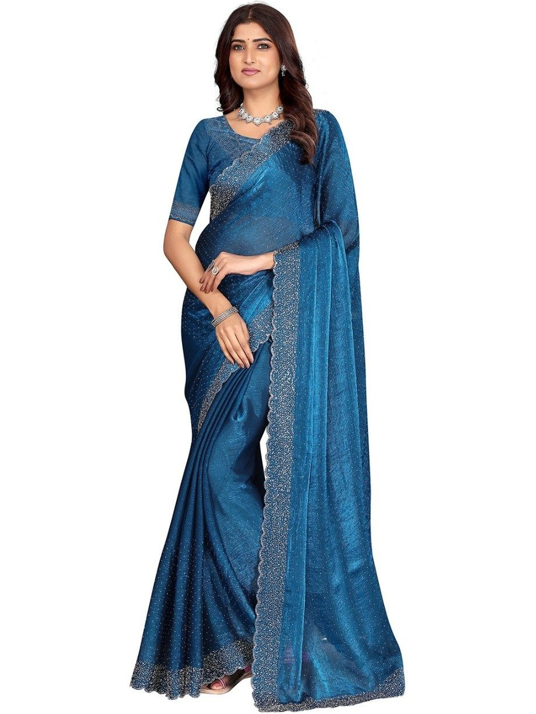 THL - THE HOUSE OF LINEN Embellished Sequinned Art silk Heavy Work Saree