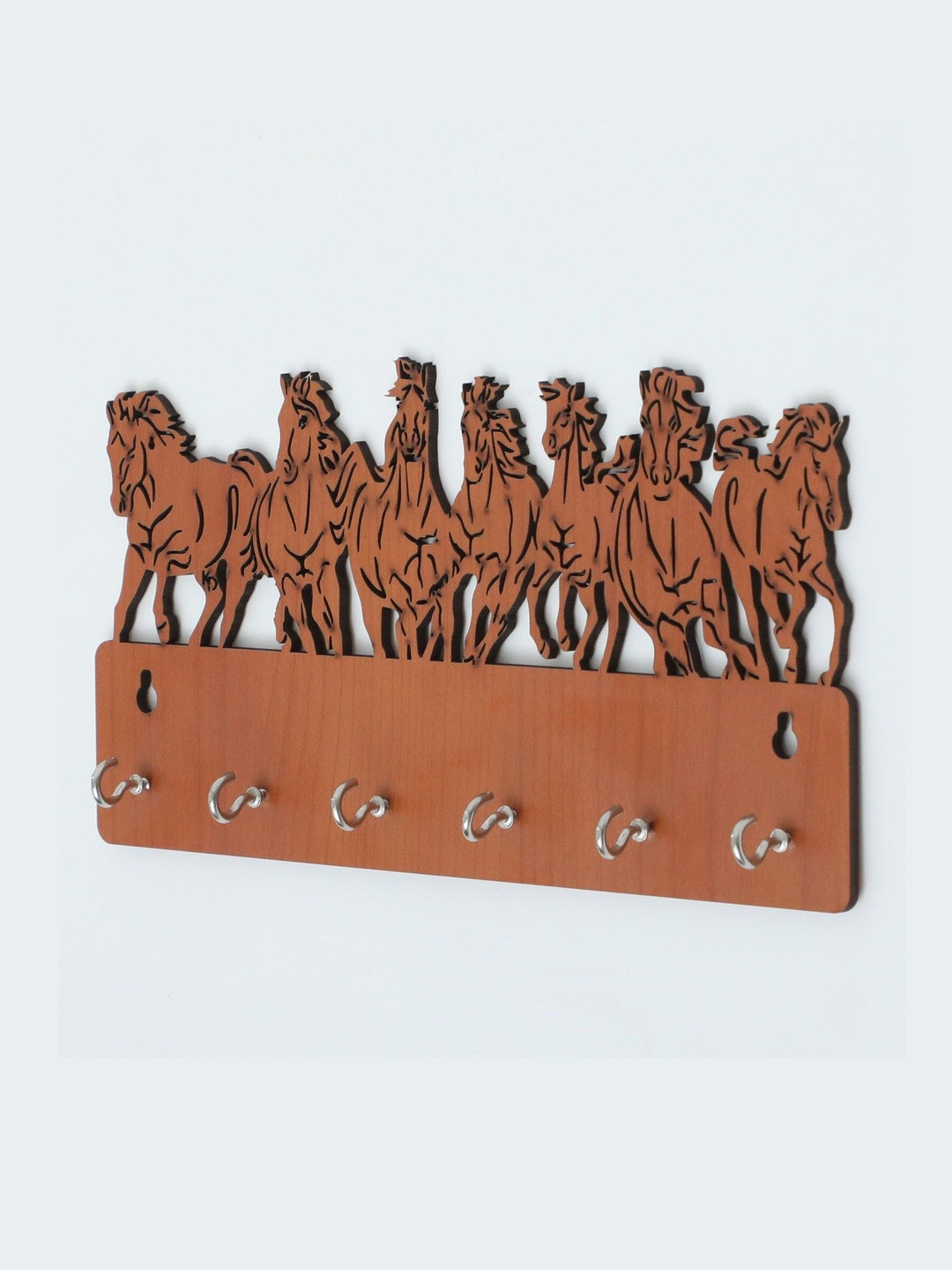 P HOME PRESTIGE Brown Textured Horse 6 Hooks Wooden Key Holders