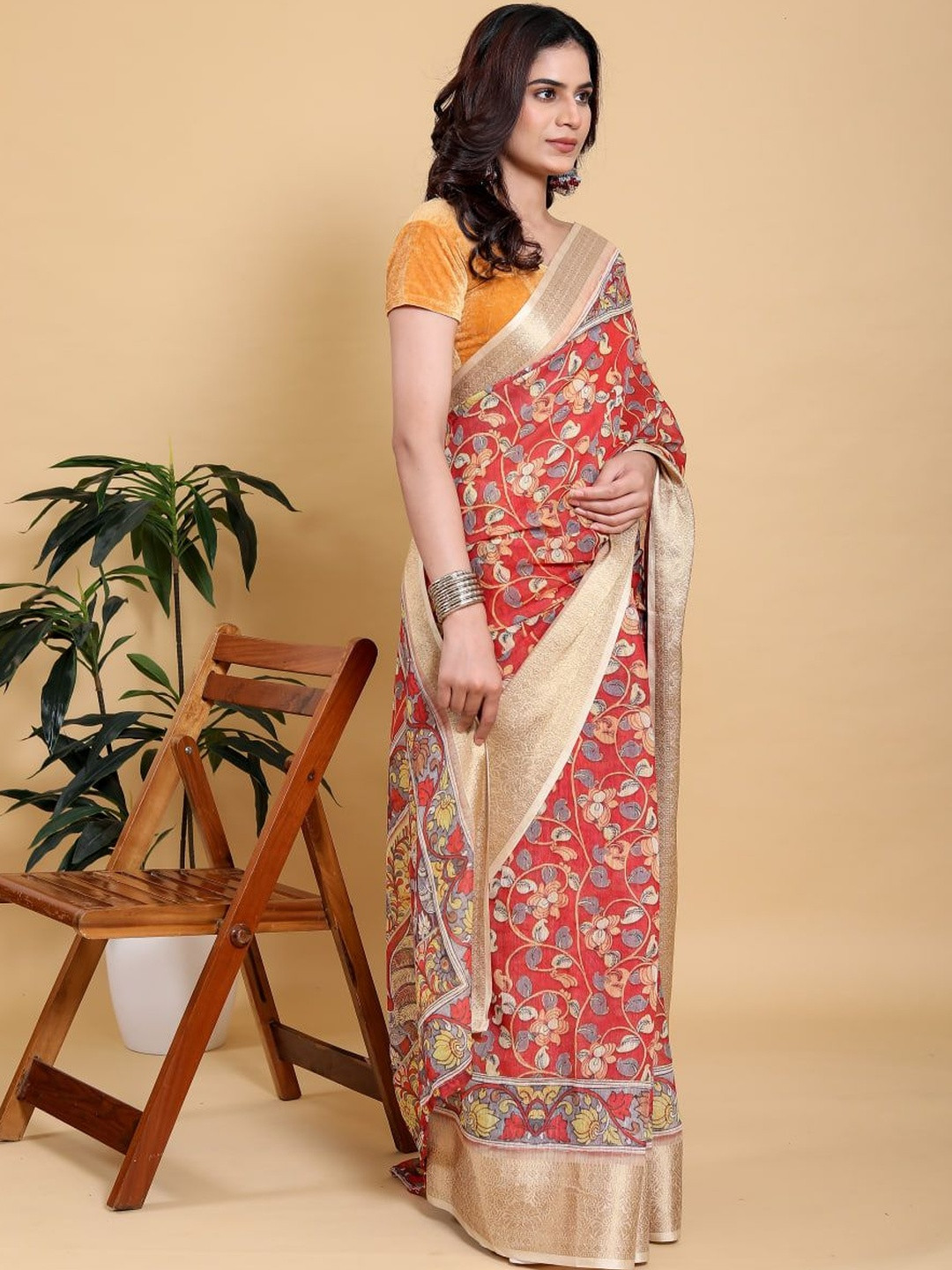 GOHILL ENTERPRISE Ethnic Motifs Pure Linen Handloom Saree