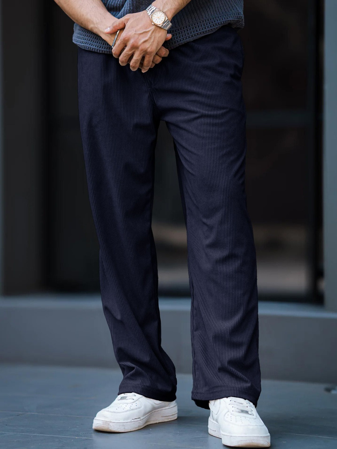 SWADESI STUFF Men Striped Mid-Rise Trousers