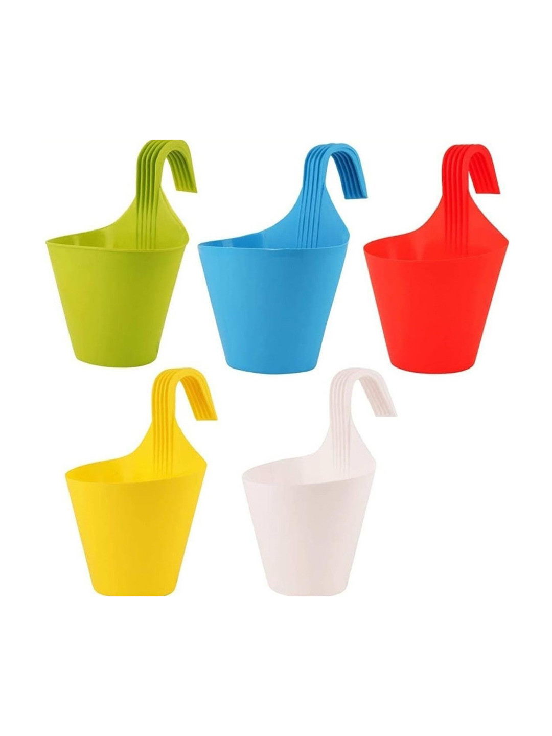 DERVINO 5 Pieces Red & White Hanging Railing Pots Planters