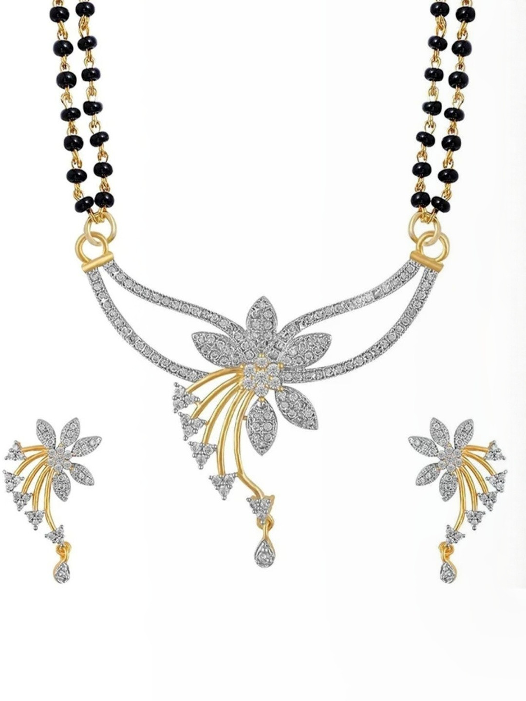 ZOMIX FASHION Stones Studded & Beaded Floral Design Mangalsutra With Earrings