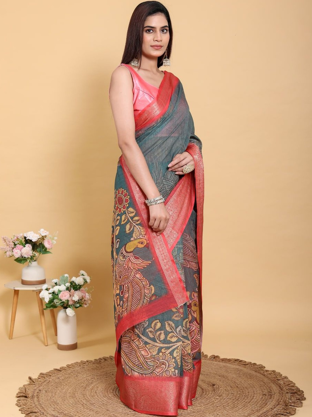 GOHILL ENTERPRISE Ethnic Motifs Pure Linen Handloom Saree