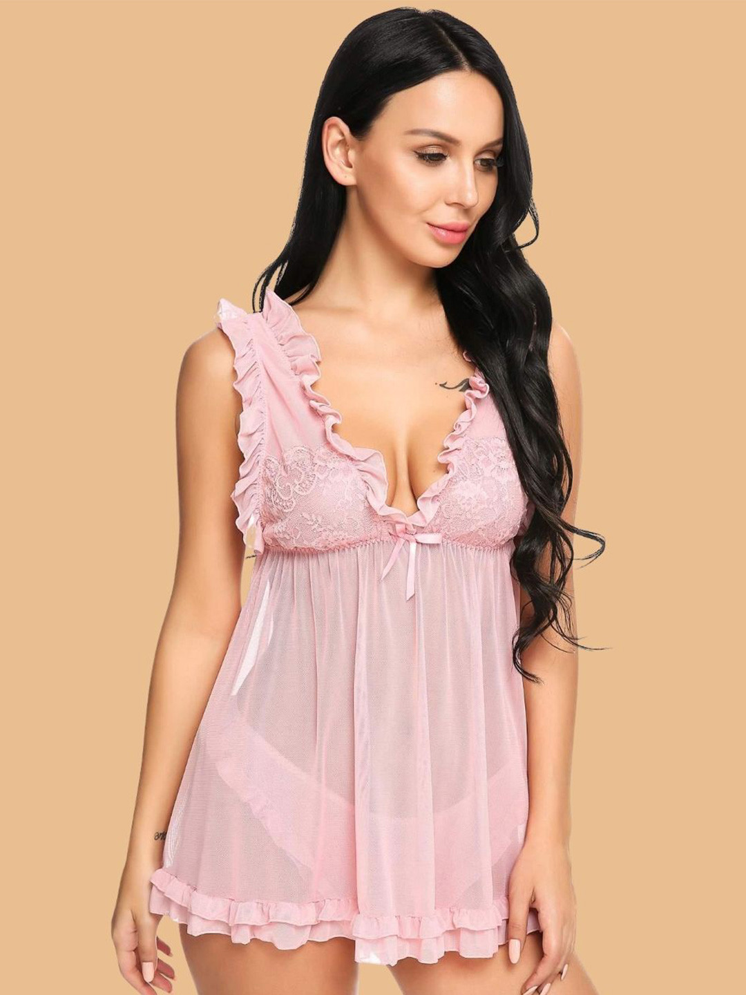 Women Back Open Babydolls with Briefs