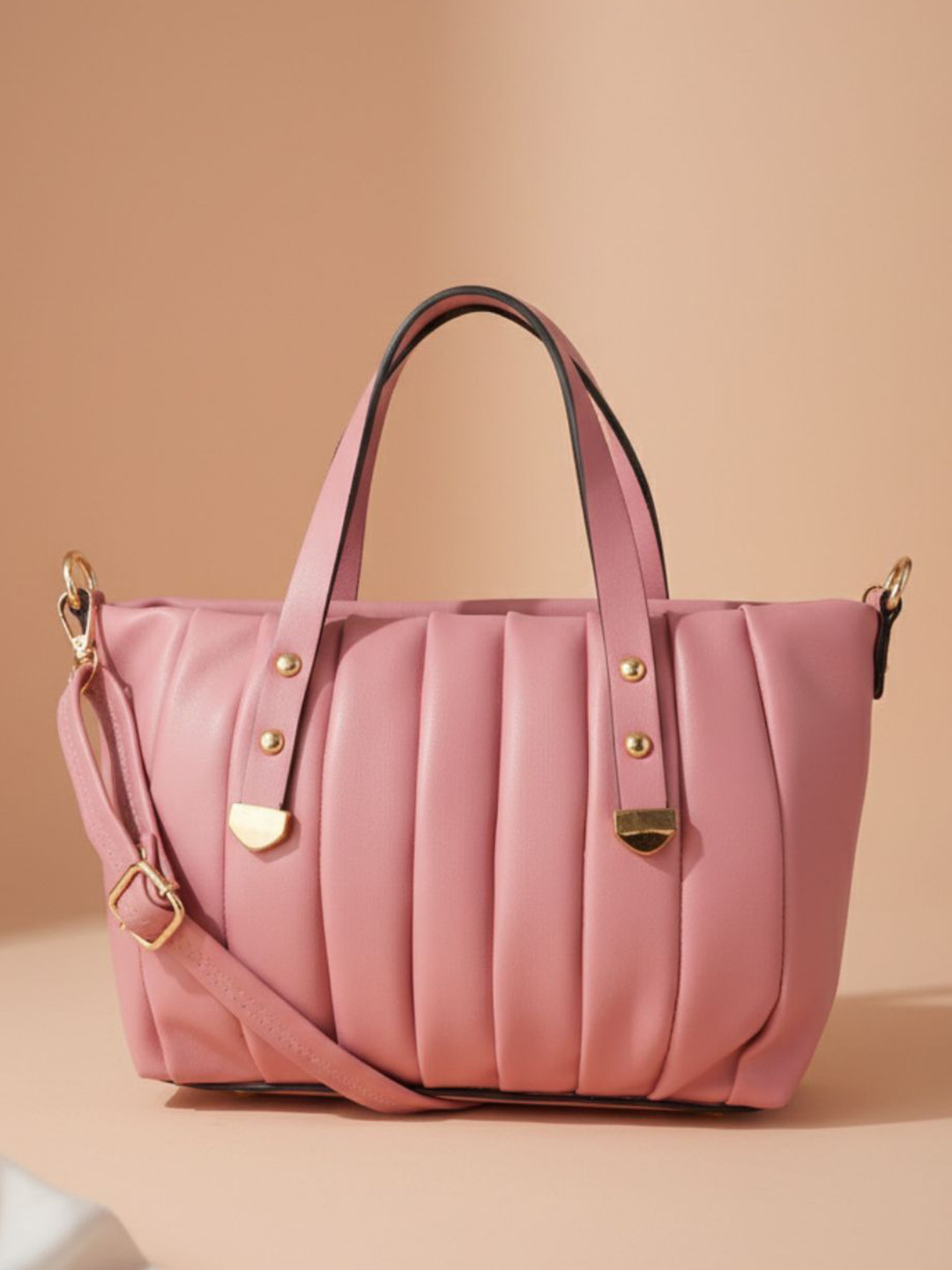 Flingo Structured Pleated Oversized Handheld Bag With Detachable Sling Strap