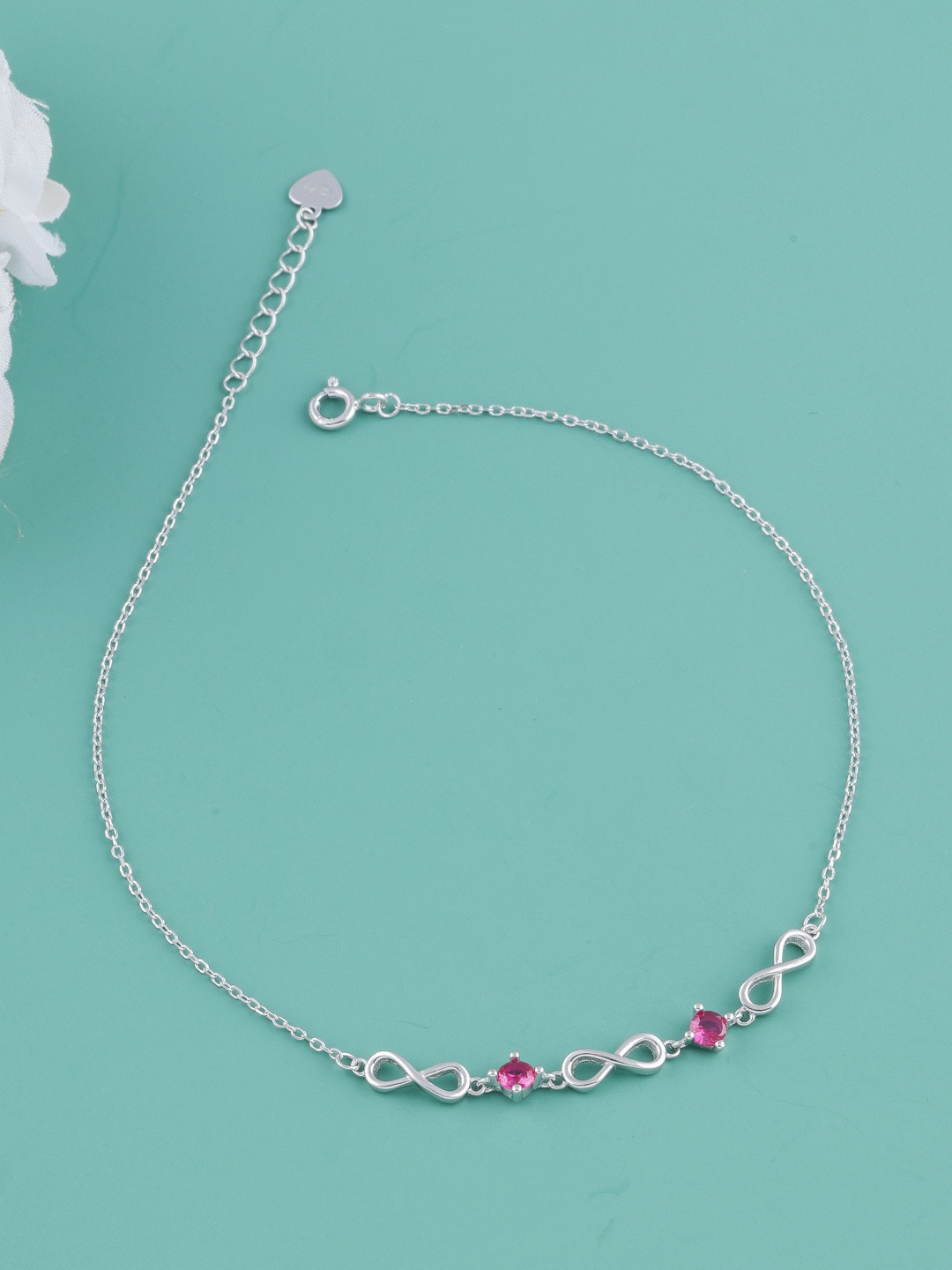 Eri 925 Sterling Silver Artificial Stones Studded  Anklet