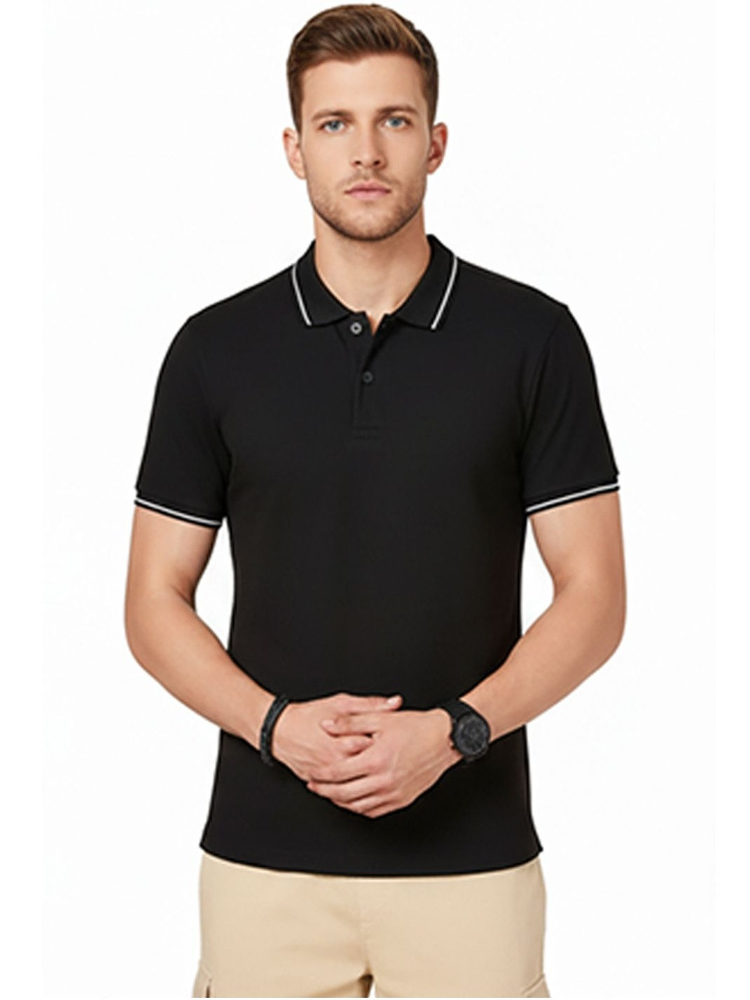 AATMAN Polo Collar Short Sleeves Cotton T-shirt