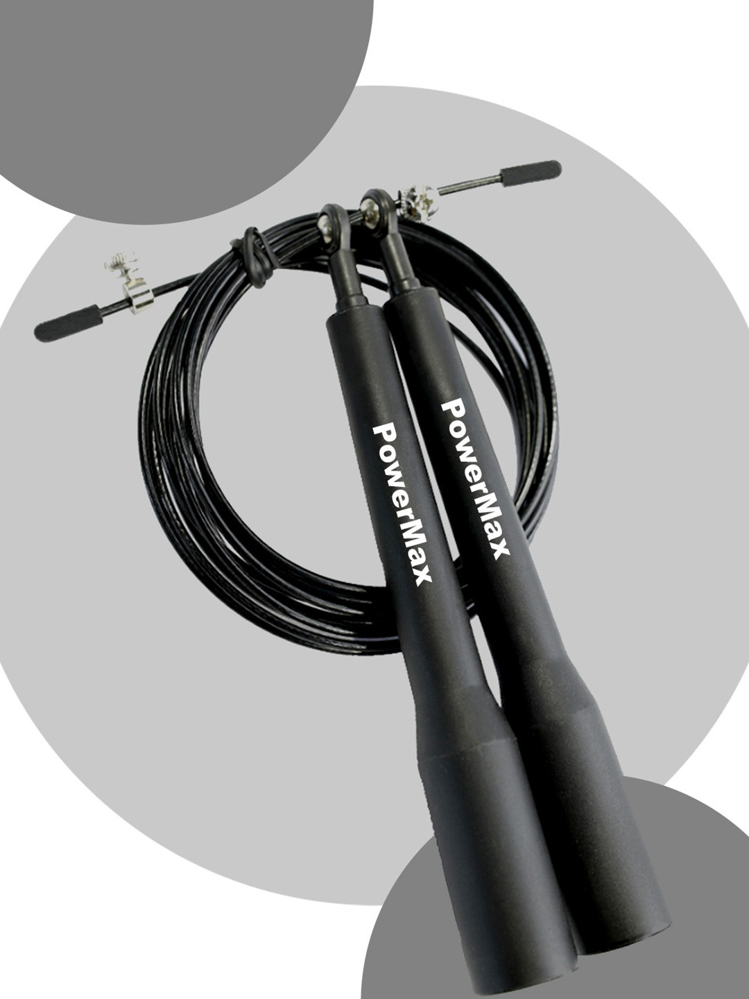PowerMax Fitness Black Anti-Slip Handle Adjustable Skipping Rope