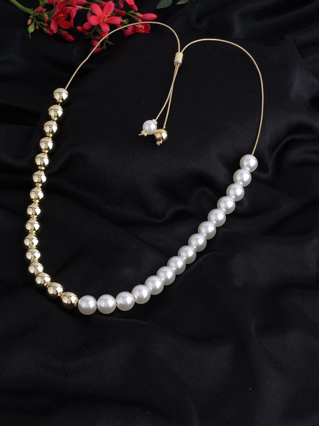 ZEVORA Stainless Steel Gold-Plated Artificial Beaded Minimal Necklace