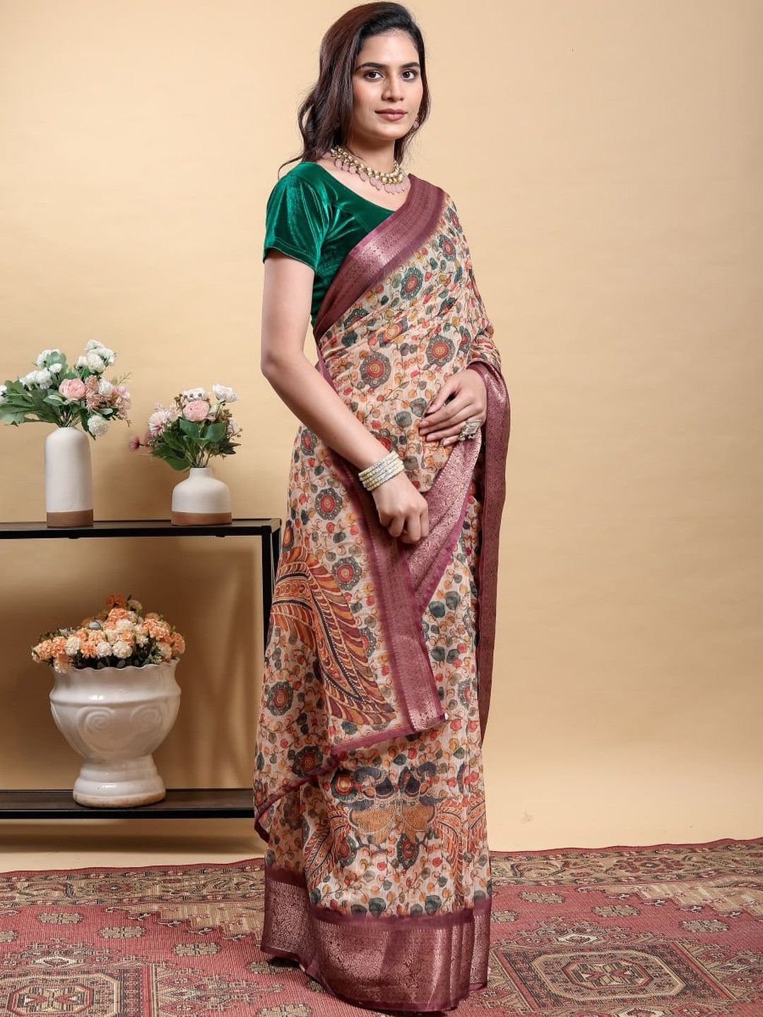 GOHILL ENTERPRISE Ethnic Motifs Pure Linen Handloom Saree