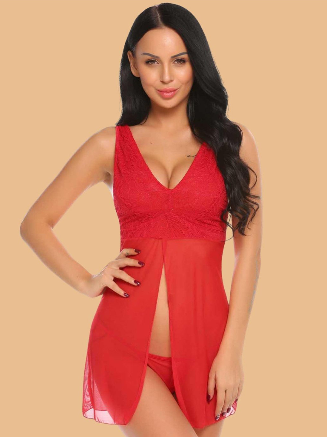 Women Front Open Babydolls with Briefs