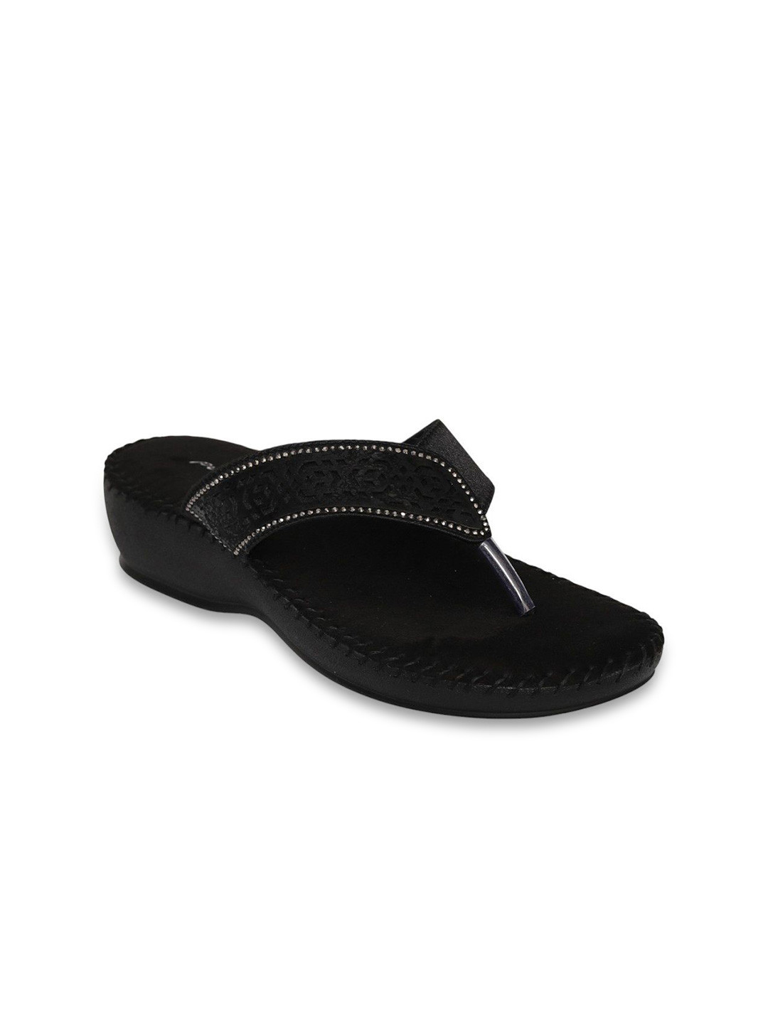 PINK LEAF Women Printed Slip-On T-Strap Flats With Western - Embellished