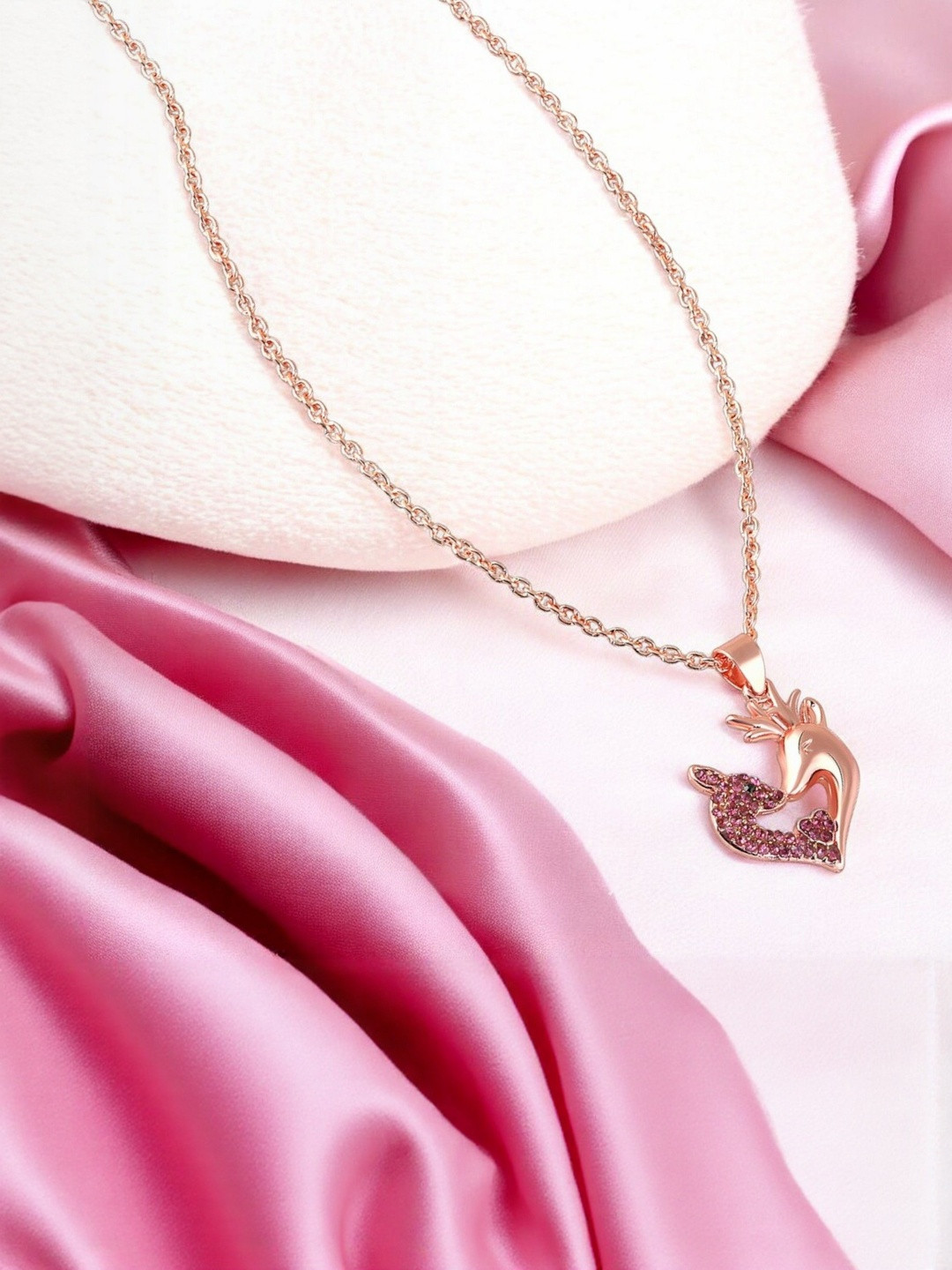 Oviya Women Rose Gold-Plated Animal Shaped Pendants with Chains