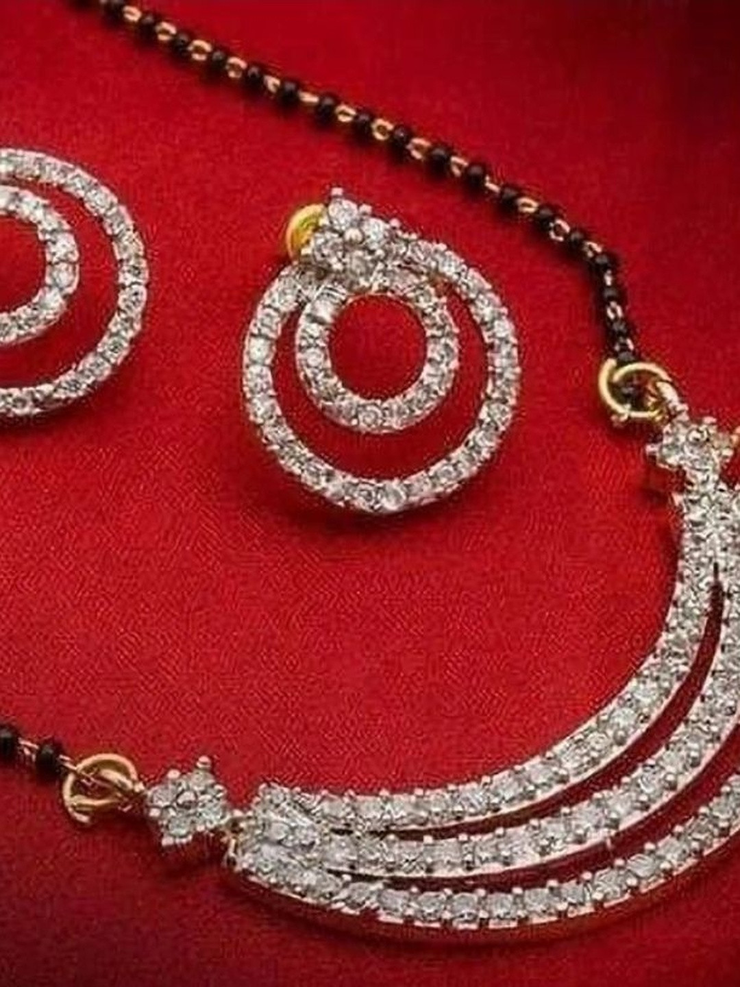 Ak Fashion Artificial Stones Studded & Beaded Mangalsutra With Earrings