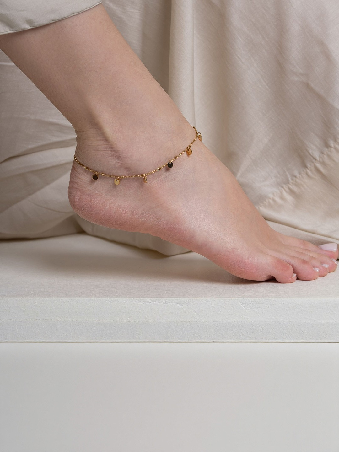 Elinor Jewels Stylish Stainless Steel 18K Gold-Plated Anti-Tarnish Waterproof Anklet