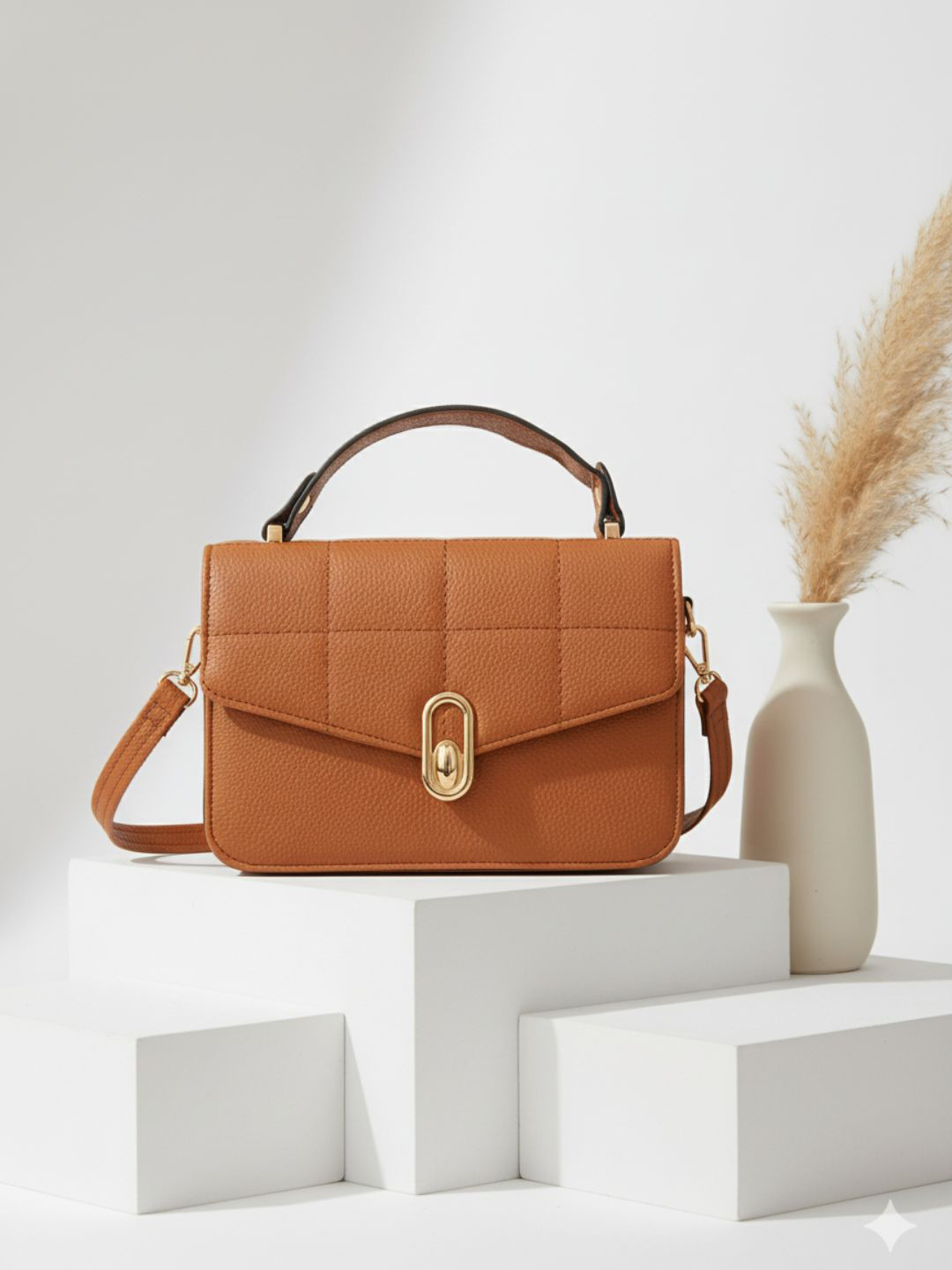 Flingo Women Textured Handbag with Gold-Tone Clasp