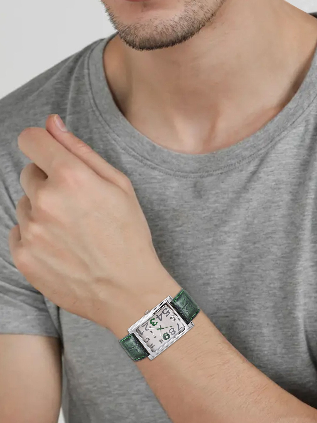 REBOOT Men Rectangular Dial & Textured Strap Analogue Watch 703 White Dial NEW SQUARE DIAL