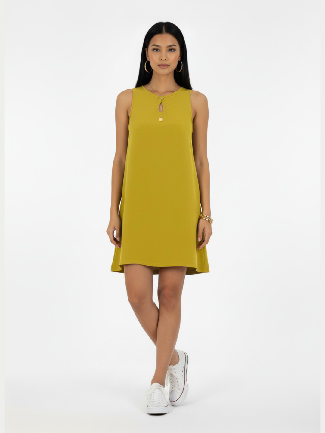 Mustard Round Neck A-Line Mini Dress